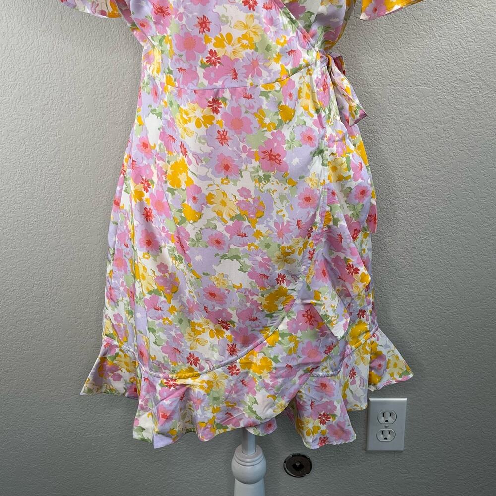 Vero Moda Pink Floral Wrap Mini Dress M NWT Pastel Ruffle Frill Summer Coquette - Picture 7 of 14